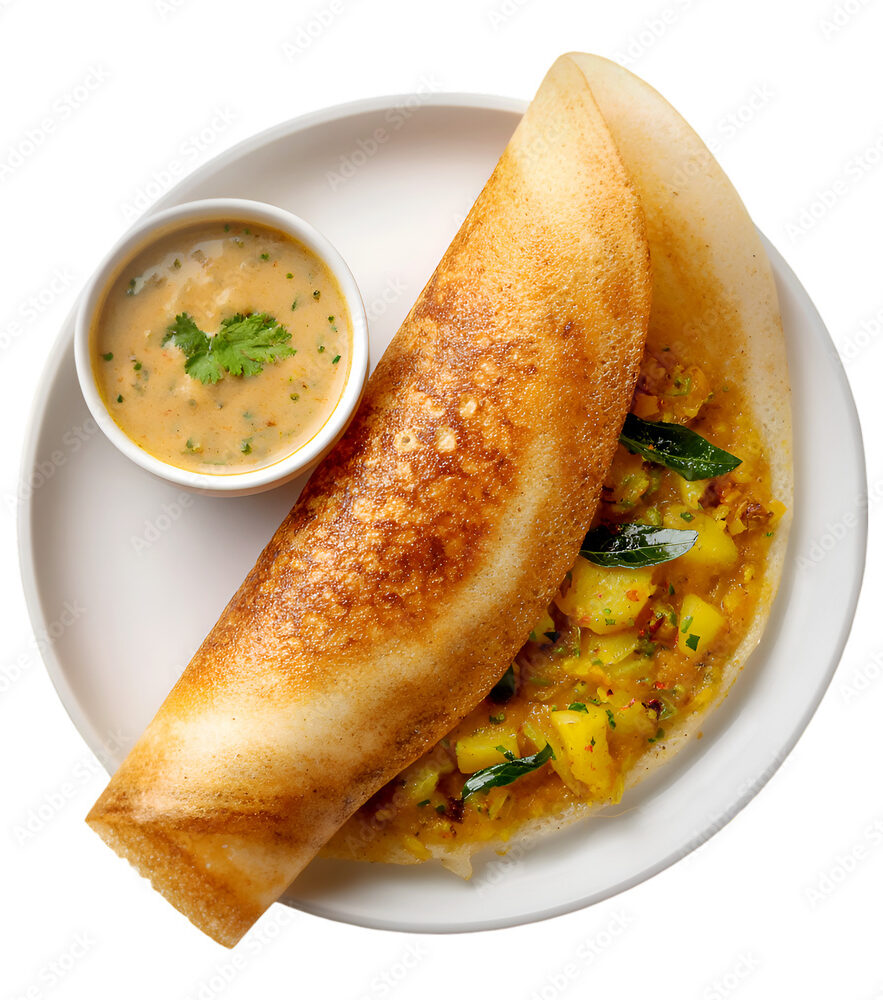 Delicious Masala Dosa South Indian Cuisine savory crepe potato filling sambar